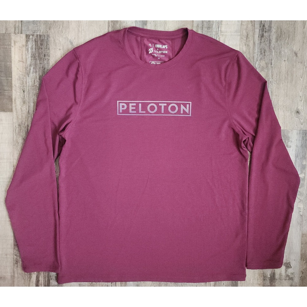 Fourlaps Peloton Long Sleeve Shirt Mens Medium Maroon RE-UP Performance Graphic
